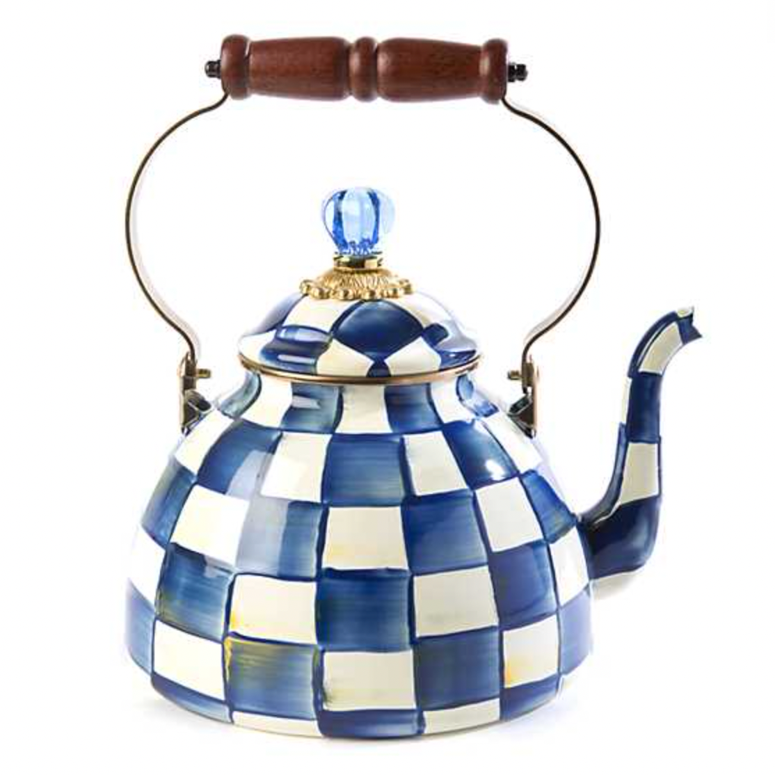 MacKenzie Childs Royal Check Enamel Tea Kettle - 3 Quart