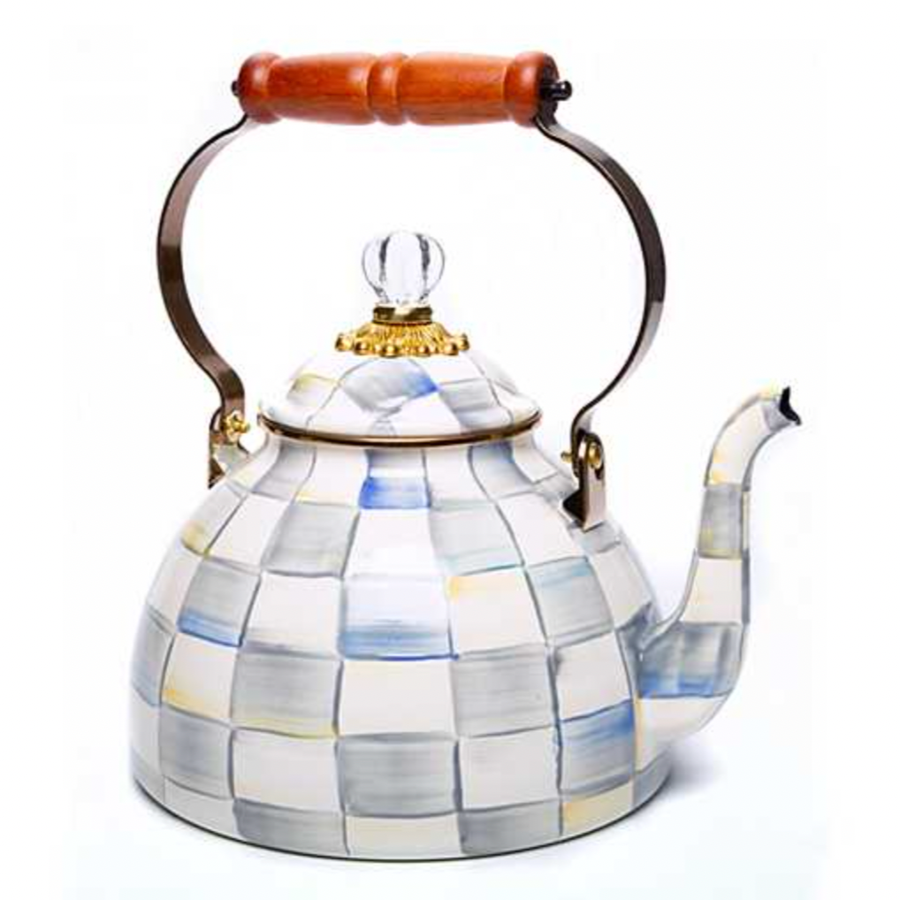 MacKenzie Childs Sterling Check Enamel Tea Kettle - 3 Quart