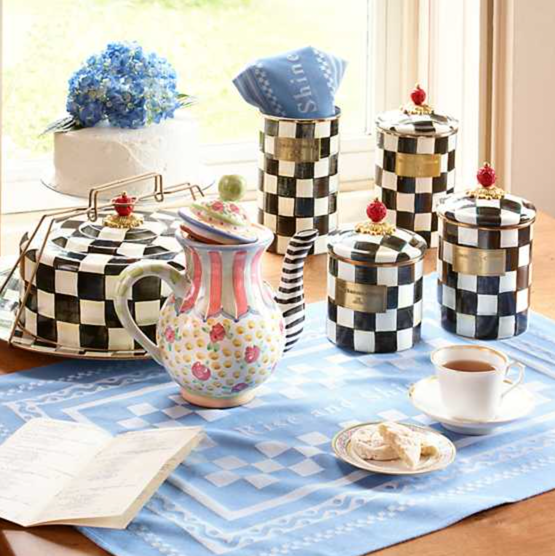 MacKenzie Childs Courtly Check Enamel Canister, Medium