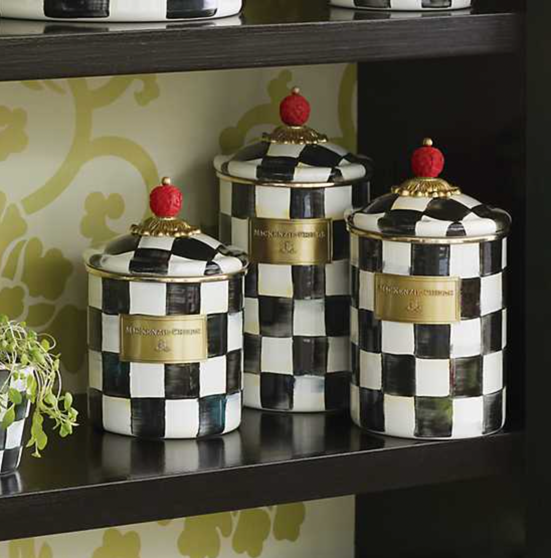 MacKenzie Childs Courtly Check Enamel Canister, Medium