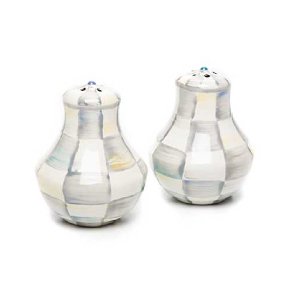 MacKenzie Childs Sterling Check Enamel Salt & Pepper Shakers