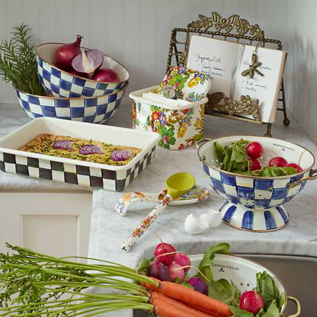 MacKenzie Childs Royal Check Enamel Colander