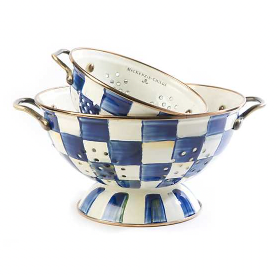 MacKenzie Childs Royal Check Enamel Colander