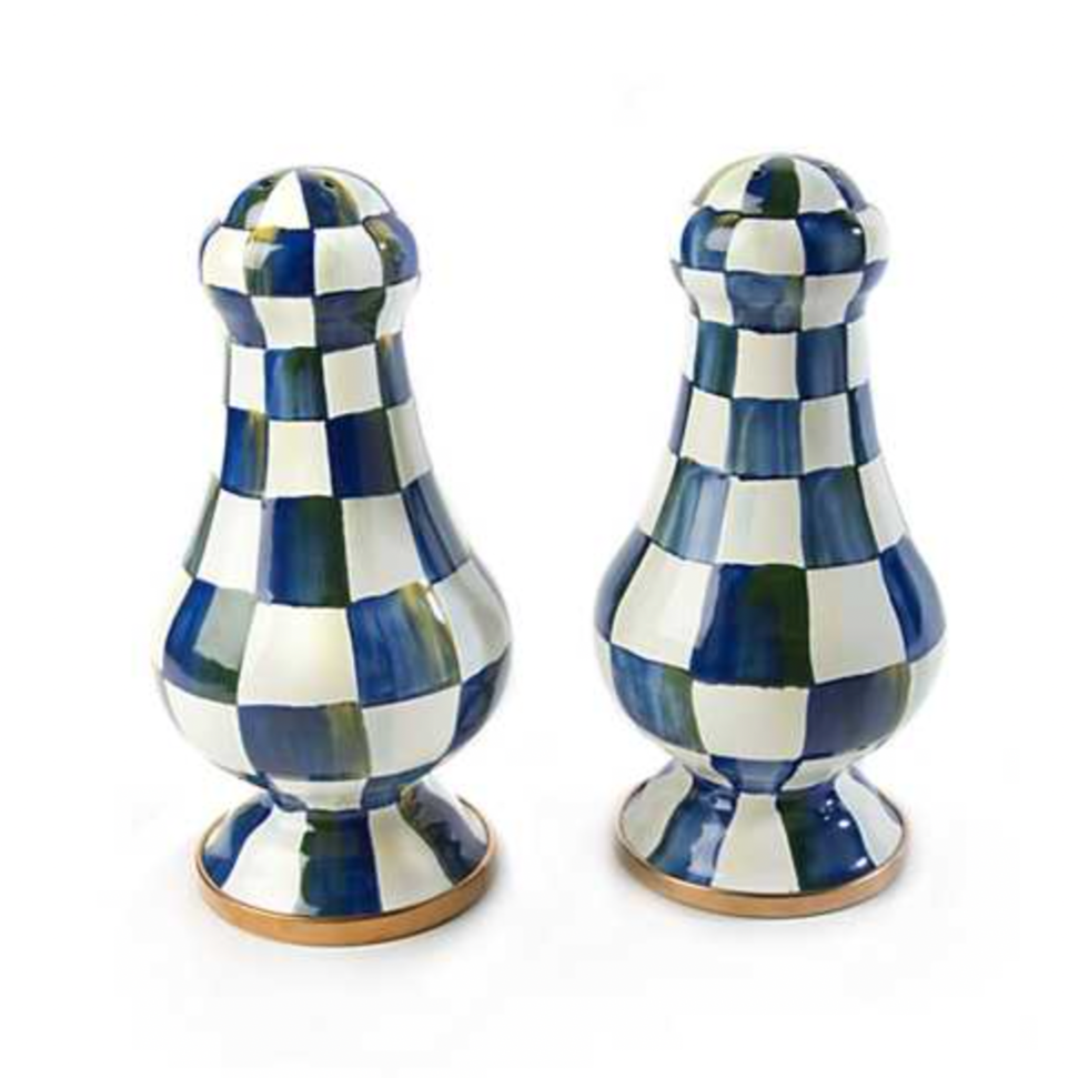 MacKenzie Childs Royal Check Enamel Large Salt & Pepper Shakers