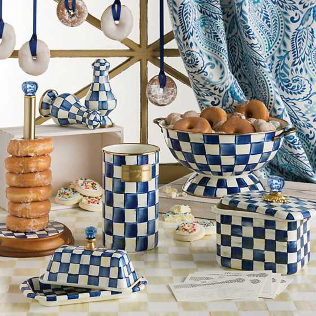 MacKenzie Childs Royal Check Enamel Large Salt & Pepper Shakers