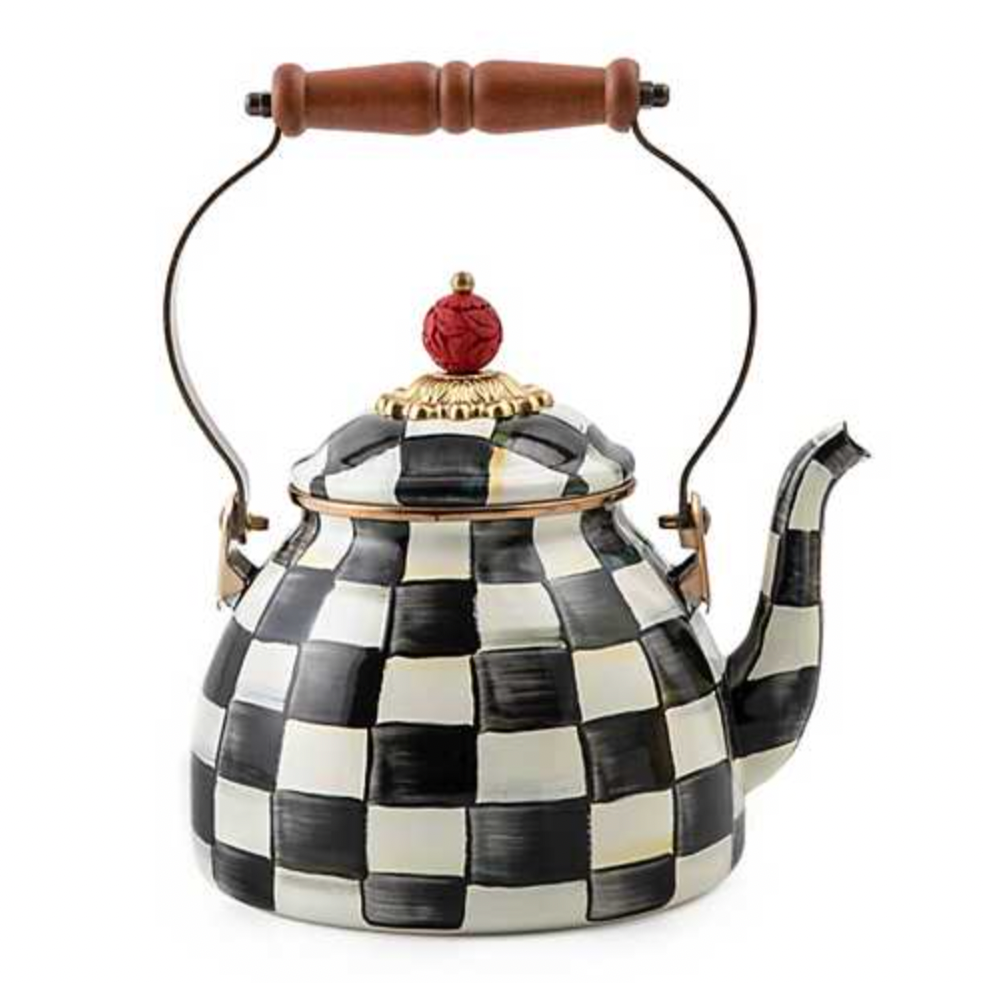 MacKenzie Childs Courtly Check Enamel Tea Kettle - 2 Quart