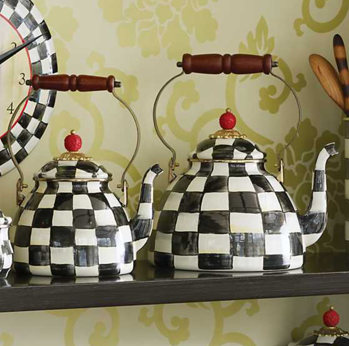 MacKenzie Childs Courtly Check Enamel Tea Kettle - 2 Quart