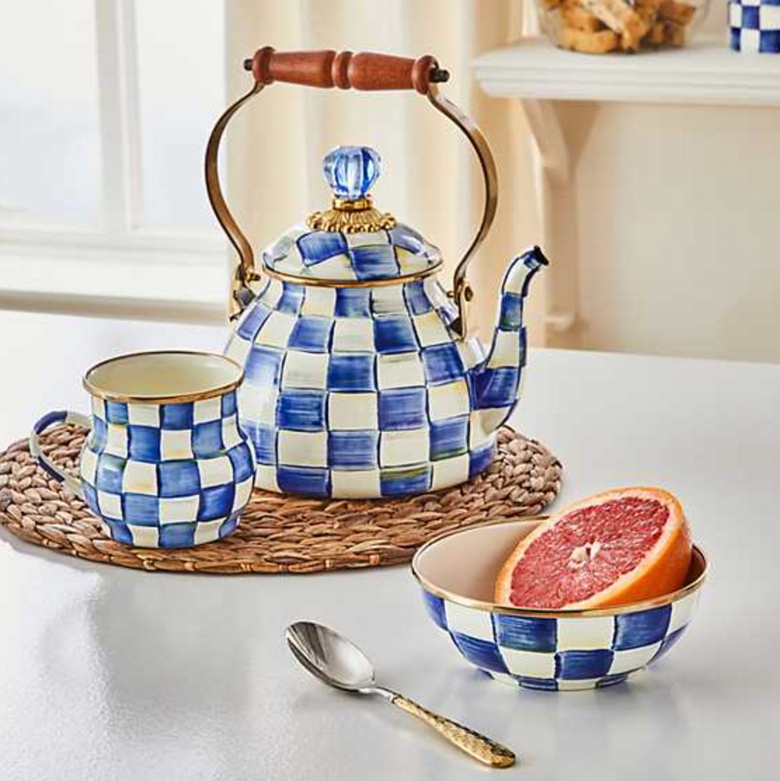 MacKenzie Childs Royal Check Enamel Tea Kettle - 2 Quart