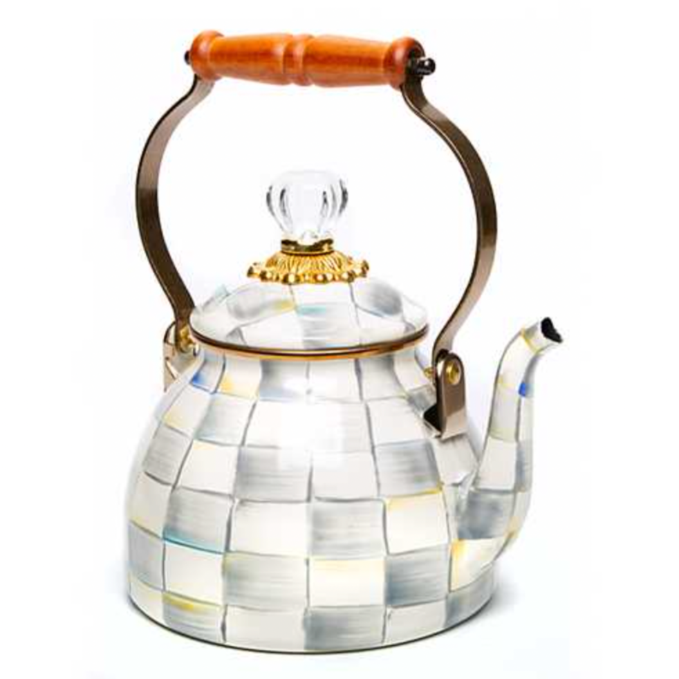 MacKenzie Childs Sterling Check Enamel Tea Kettle - 2 Quart
