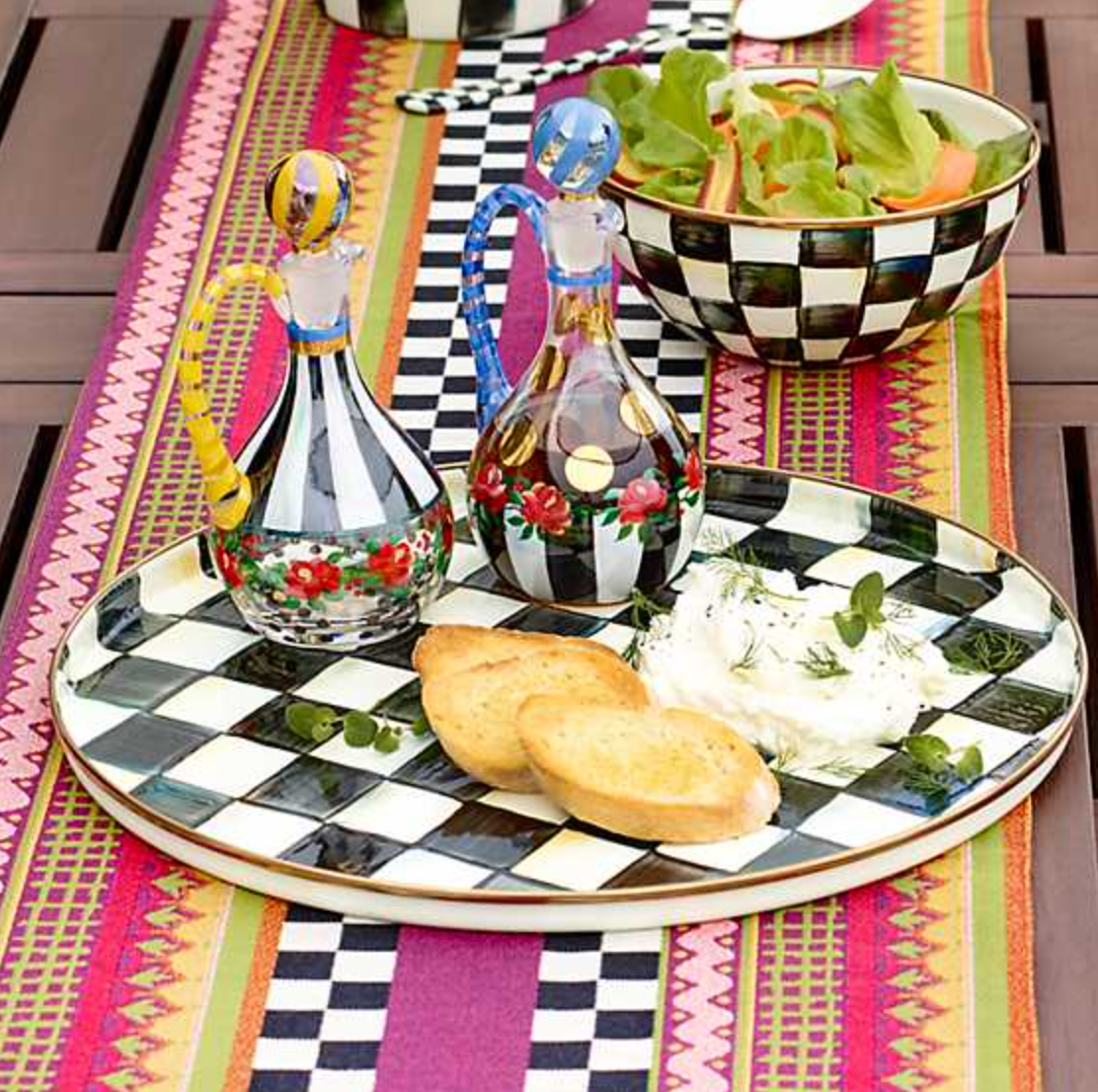 MacKenzie Childs Courtly Check Enamel Round Tray