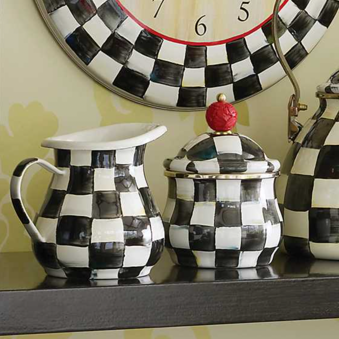 MacKenzie Childs Courtly Check Enamel Lidded Sugar Bowl