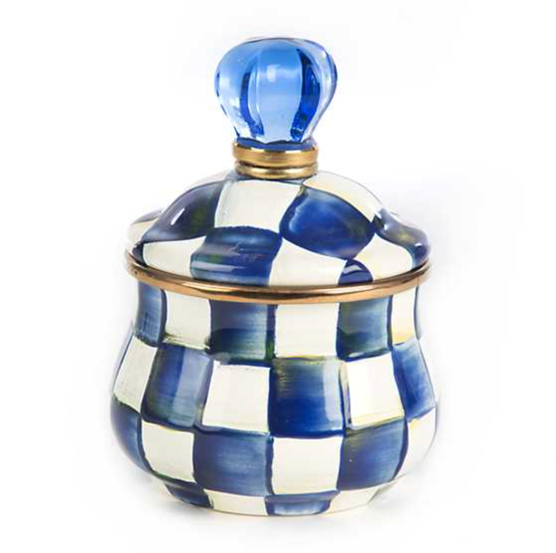 MacKenzie Childs Royal Check Enamel Lidded Sugar Bowl