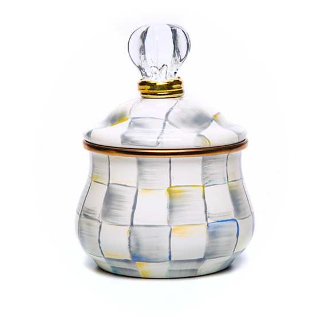 MacKenzie Childs Sterling Check Enamel Lidded Sugar Bowl