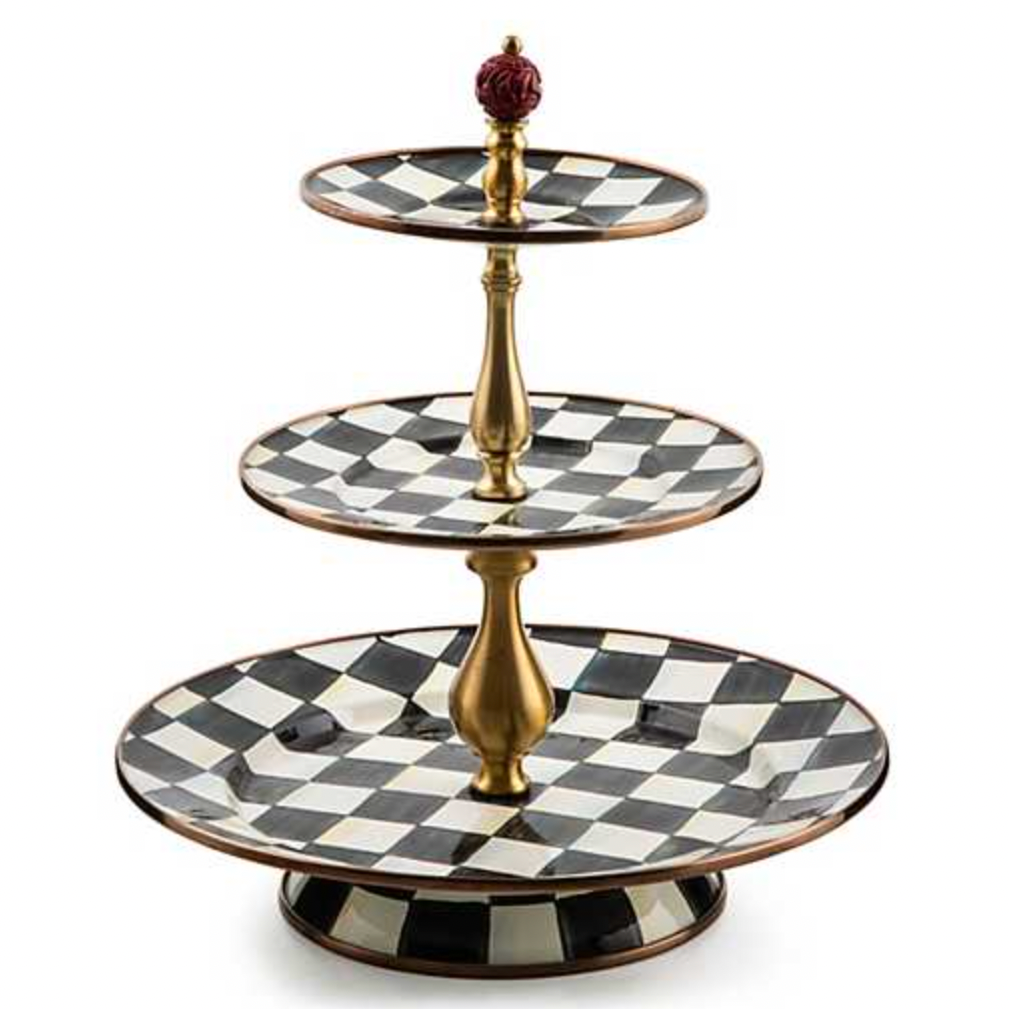 MacKenzie Childs Courtly Check Enamel Three Tier Sweet Stand