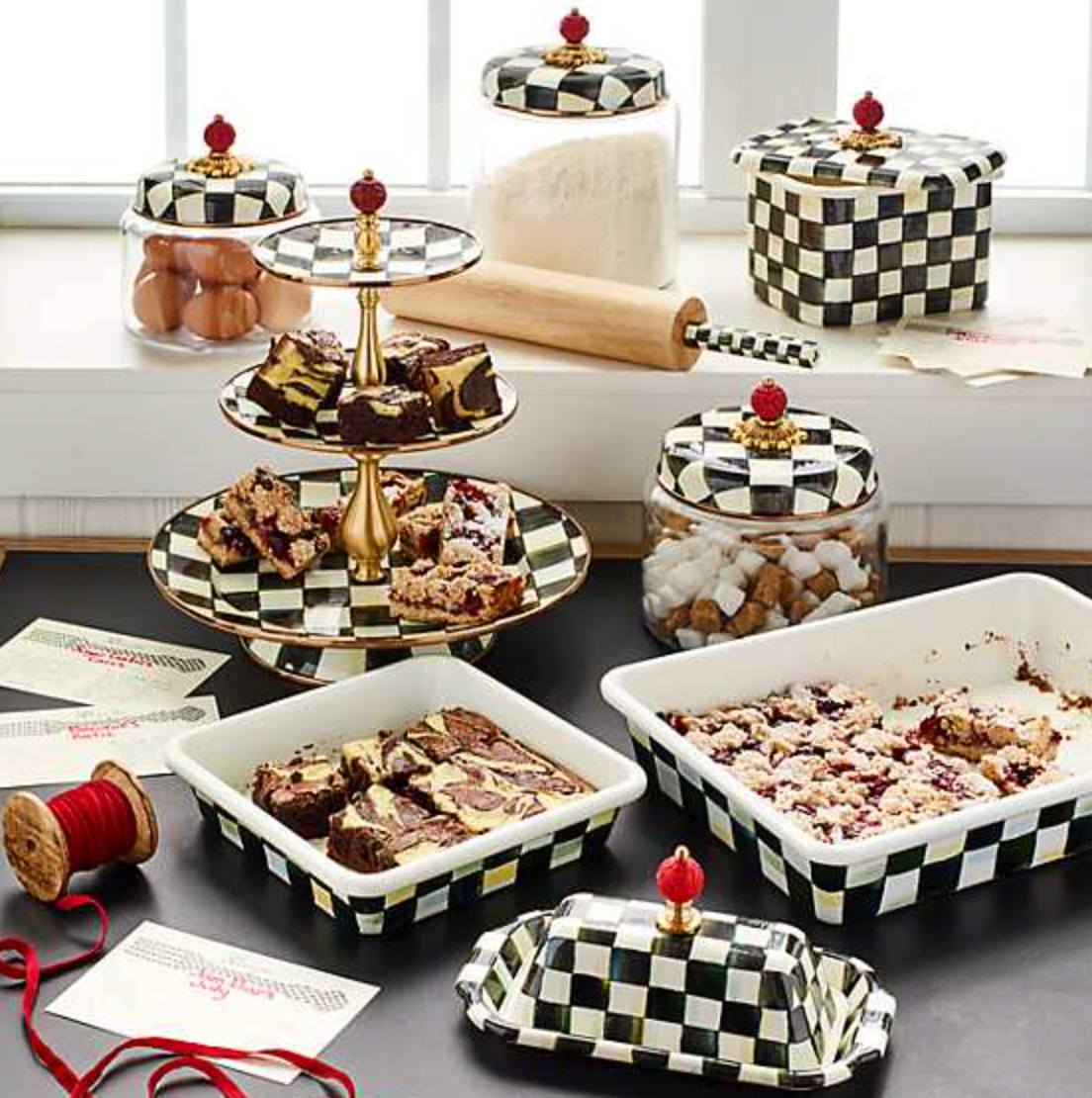 MacKenzie Childs Courtly Check Enamel Three Tier Sweet Stand