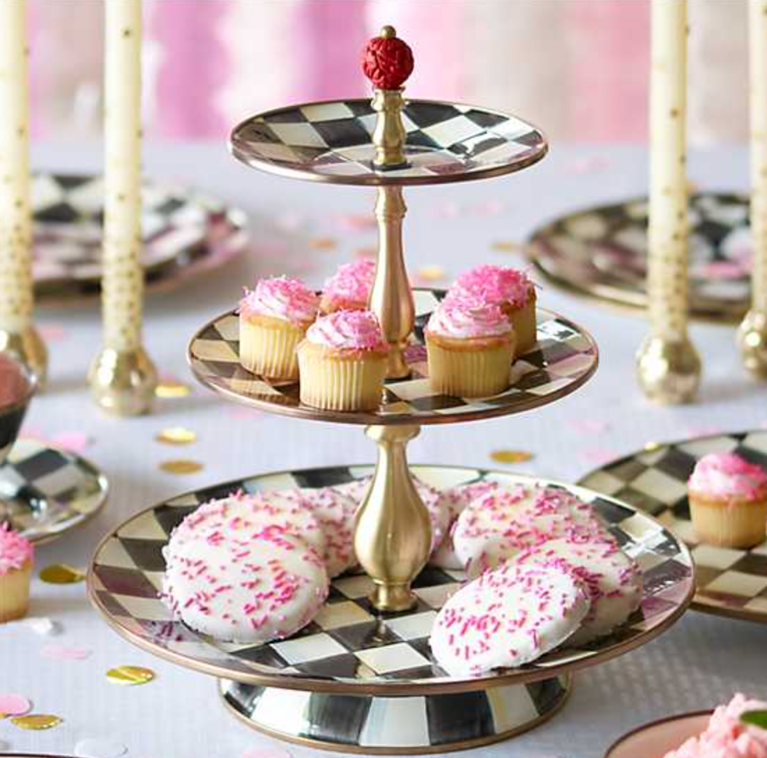 MacKenzie Childs Courtly Check Enamel Three Tier Sweet Stand