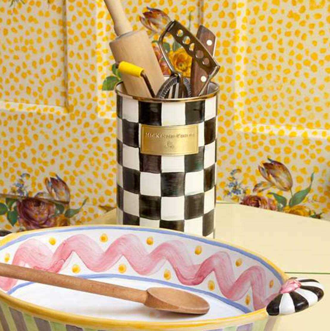 MacKenzie Childs Courtly Check Enamel Utensil Holder