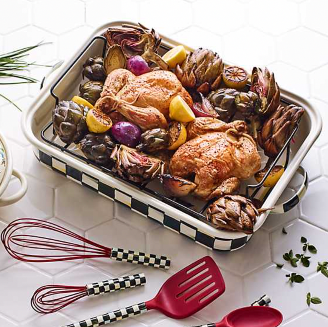 MacKenzie Childs Courtly Check Enamel Roasting Pan with Rack