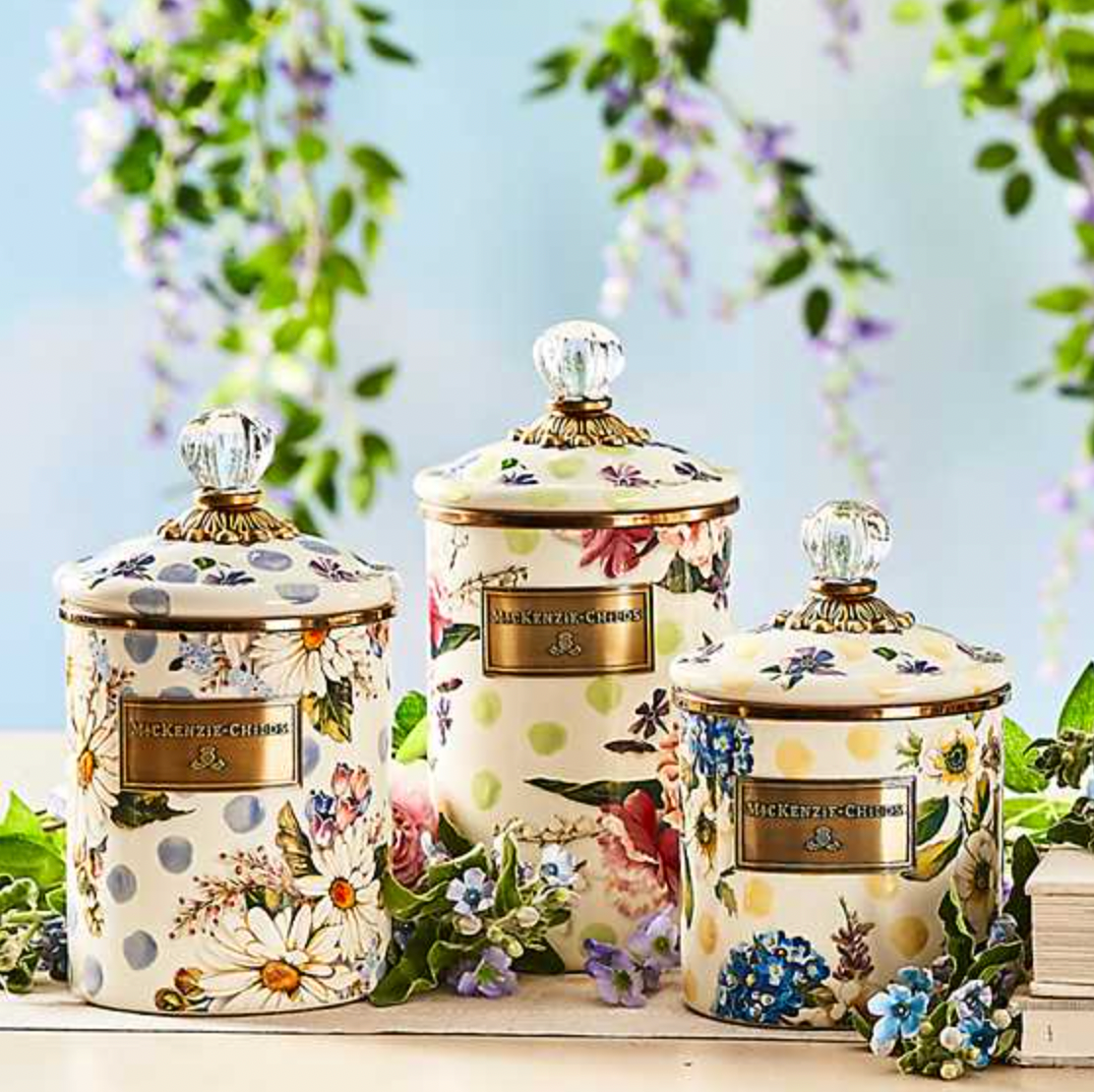 MacKenzie Childs Yellow Wildflowers Enamel Canister, Small