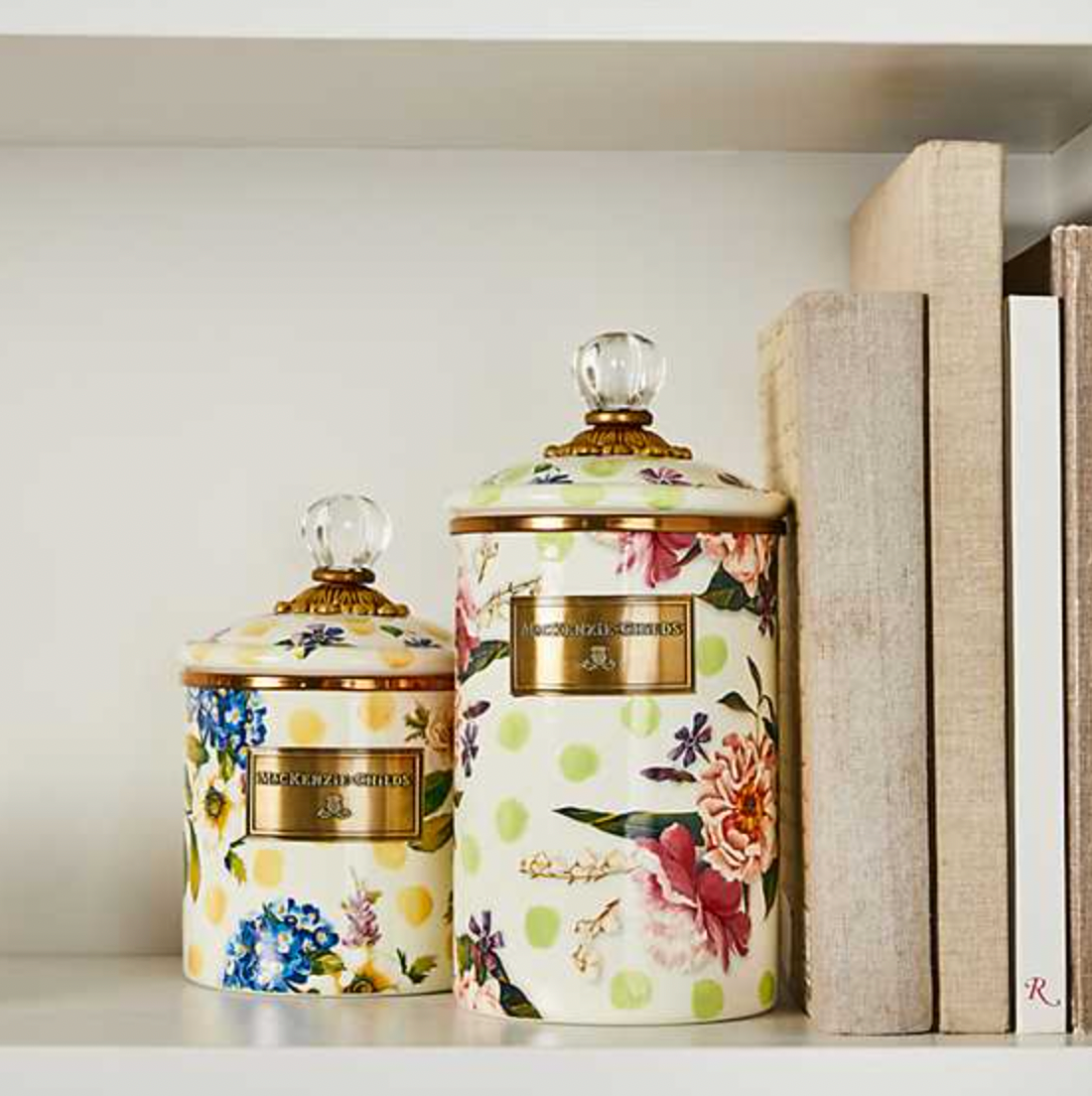 MacKenzie Childs Green Wildflowers Enamel Canister, Large