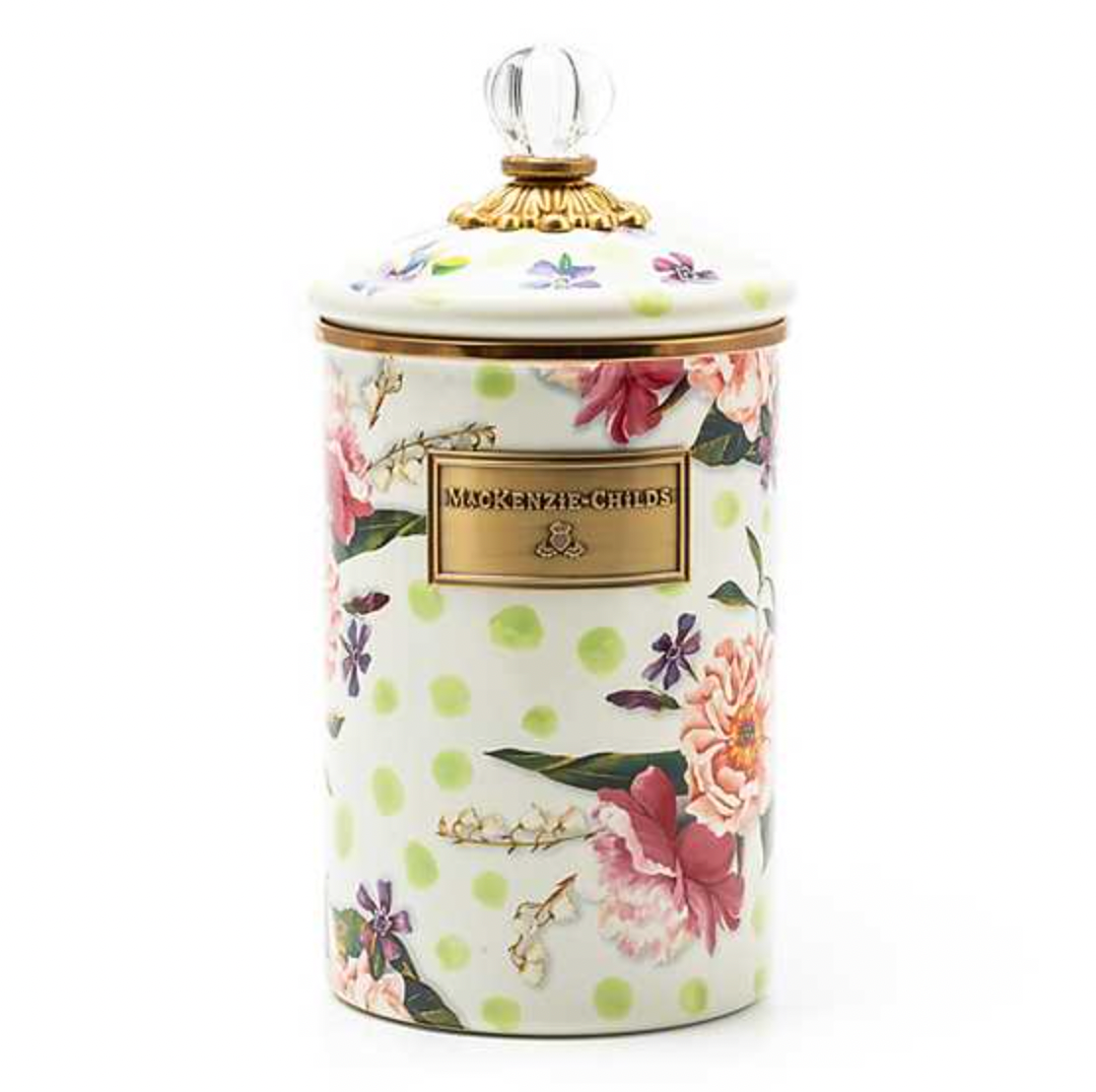 MacKenzie Childs Green Wildflowers Enamel Canister, Large