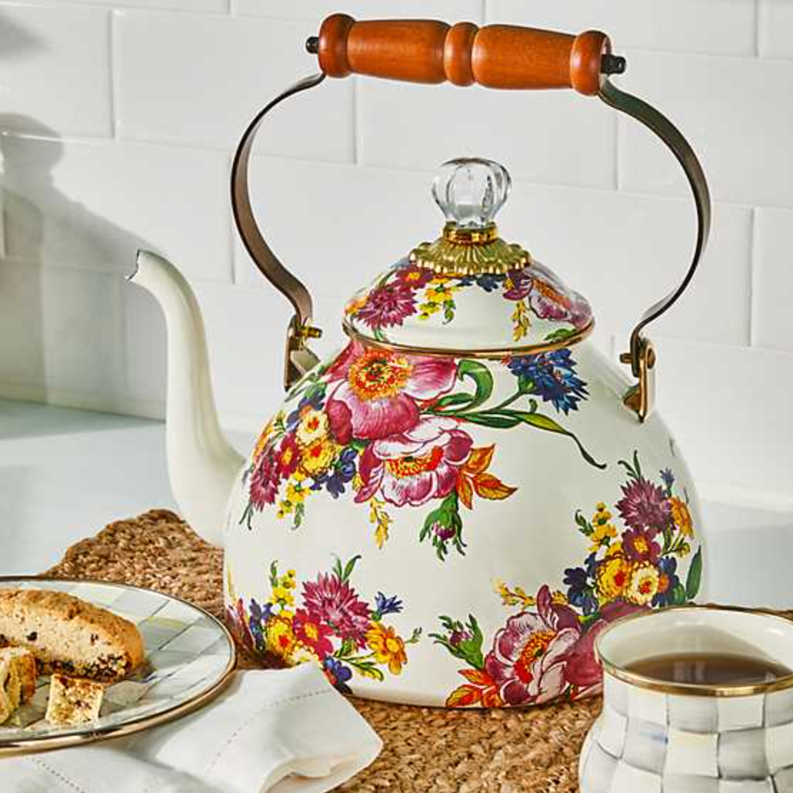 MacKenzie Childs Flower Market Enamel Tea Kettle - 3 Quart