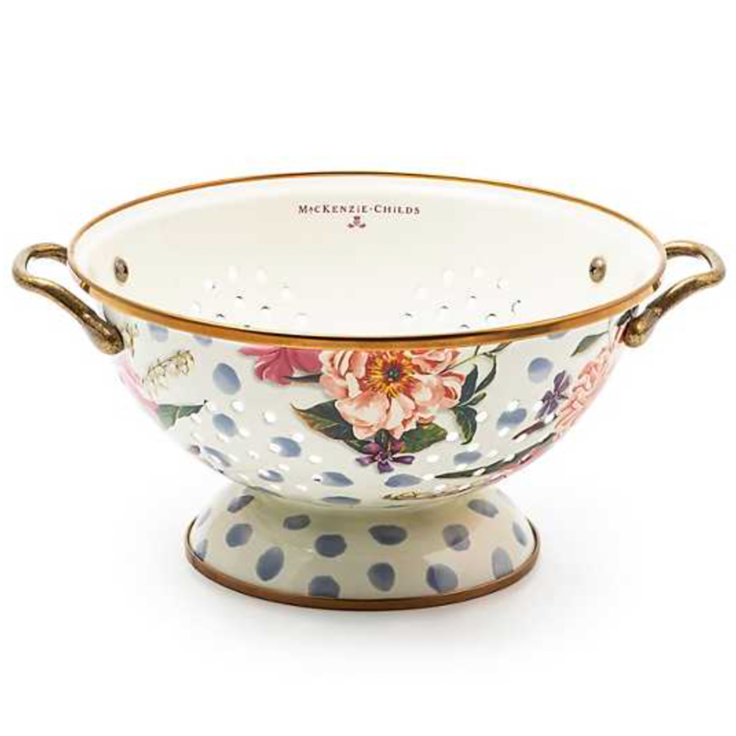MacKenzie Childs Blue Wildflowers Enamel Colander
