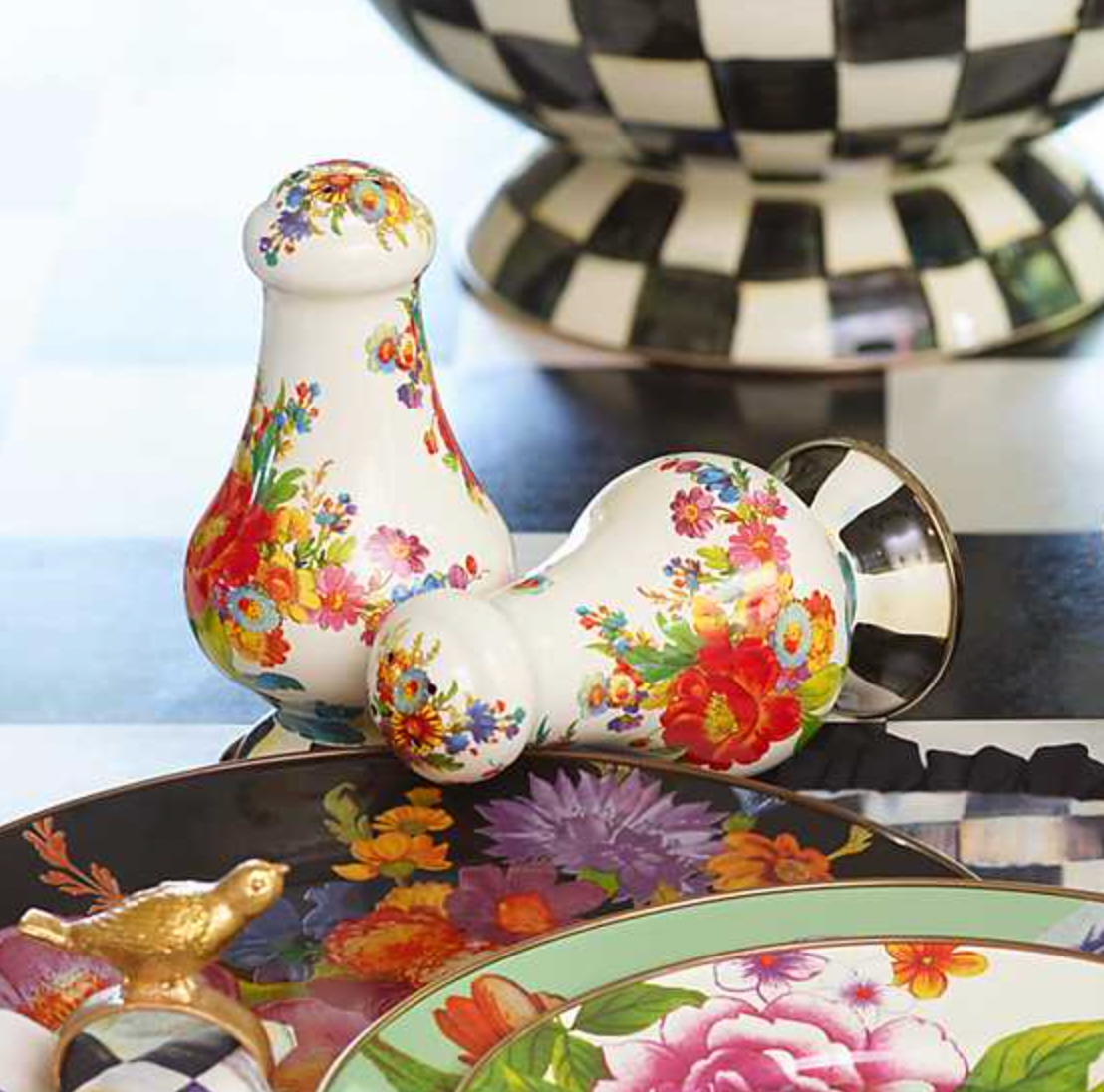 MacKenzie Childs Flower Market Enamel Large Salt & Pepper Shakers