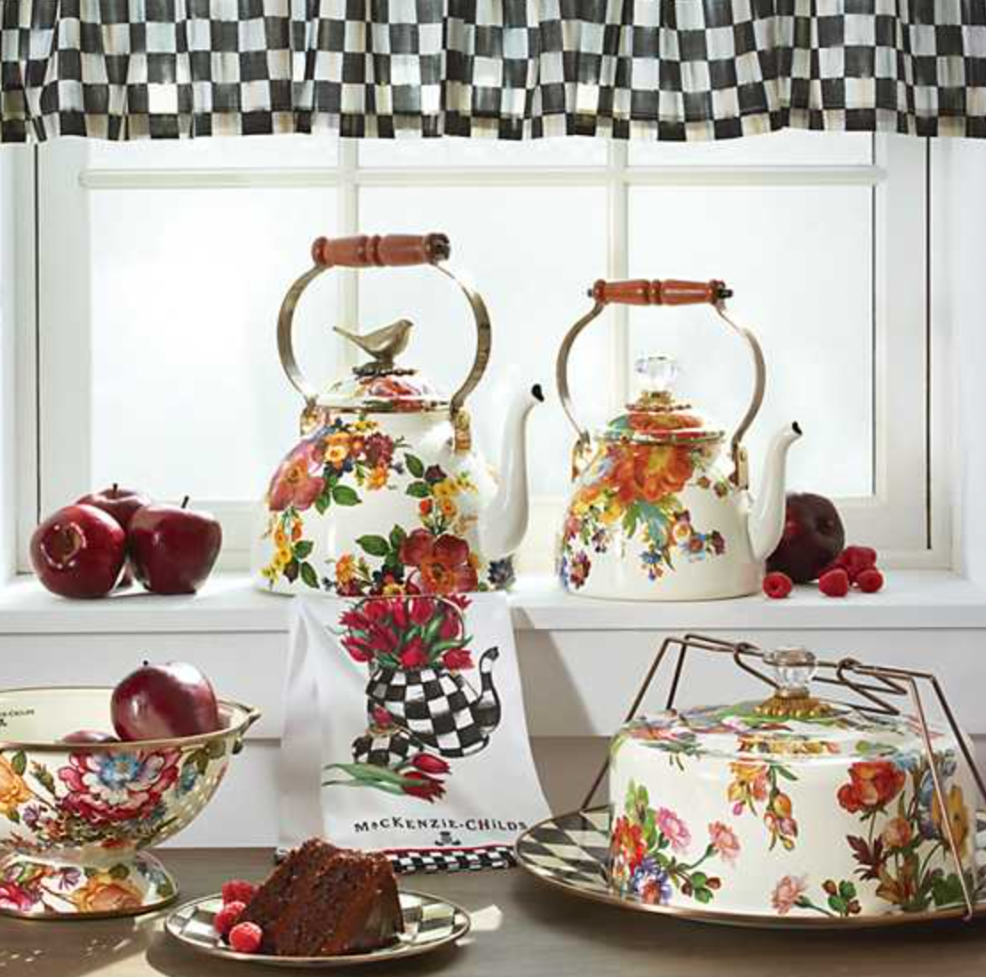 MacKenzie Childs Flower Market Enamel Tea Kettle - 2 Quart