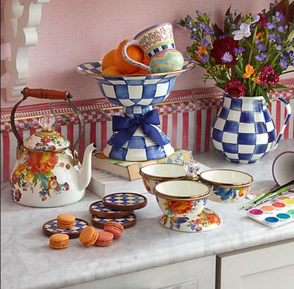 MacKenzie Childs Flower Market Enamel Tea Kettle - 2 Quart