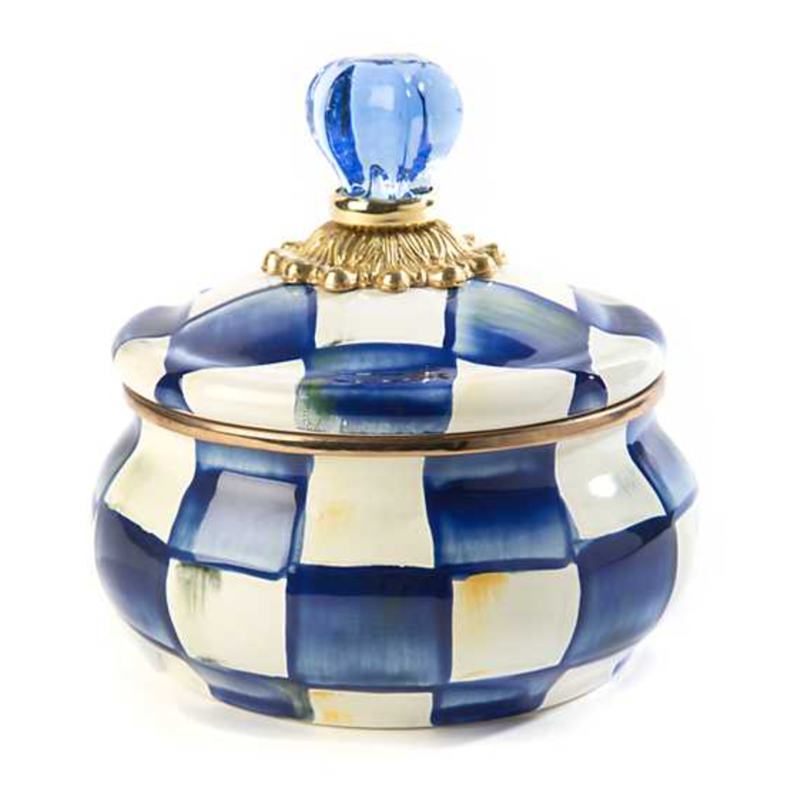 MacKenzie Childs Royal Check Enamel Squashed Pot