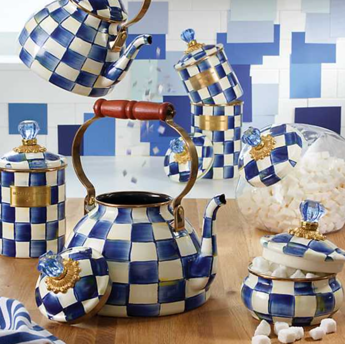 MacKenzie Childs Royal Check Enamel Squashed Pot