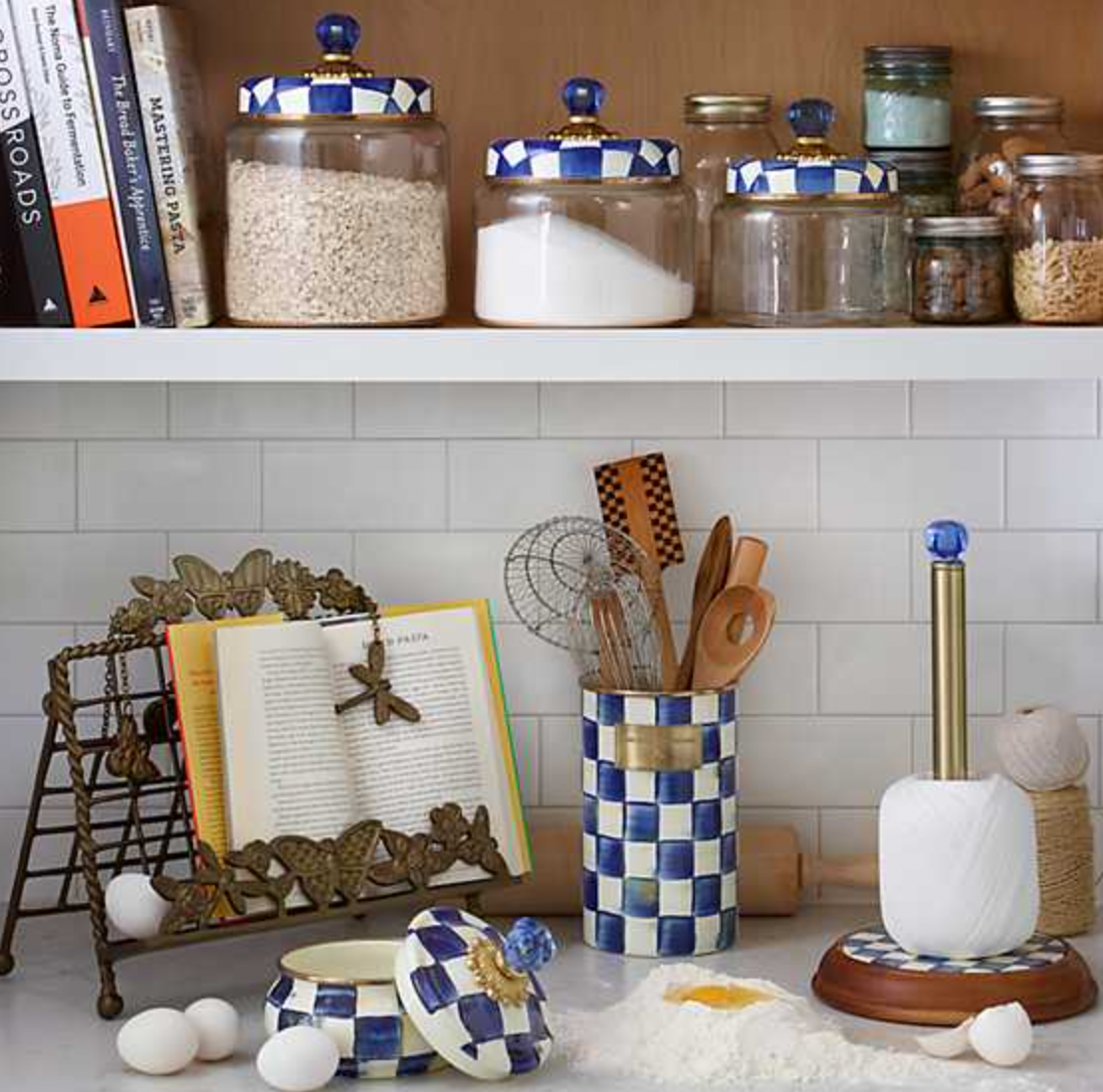MacKenzie Childs Royal Check Enamel Squashed Pot