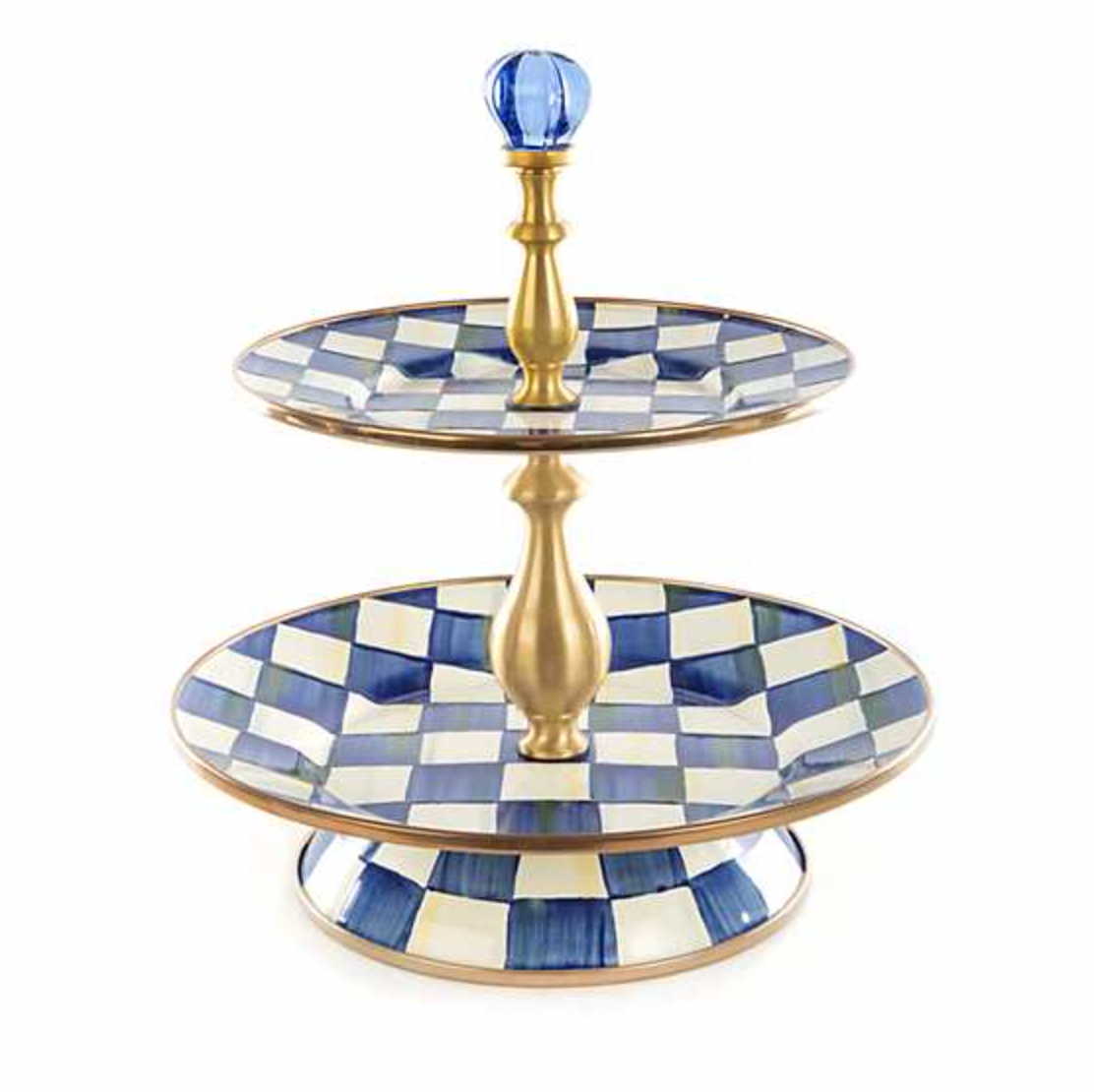 MacKenzie Childs Royal Check Enamel Two Tier Sweet Stand