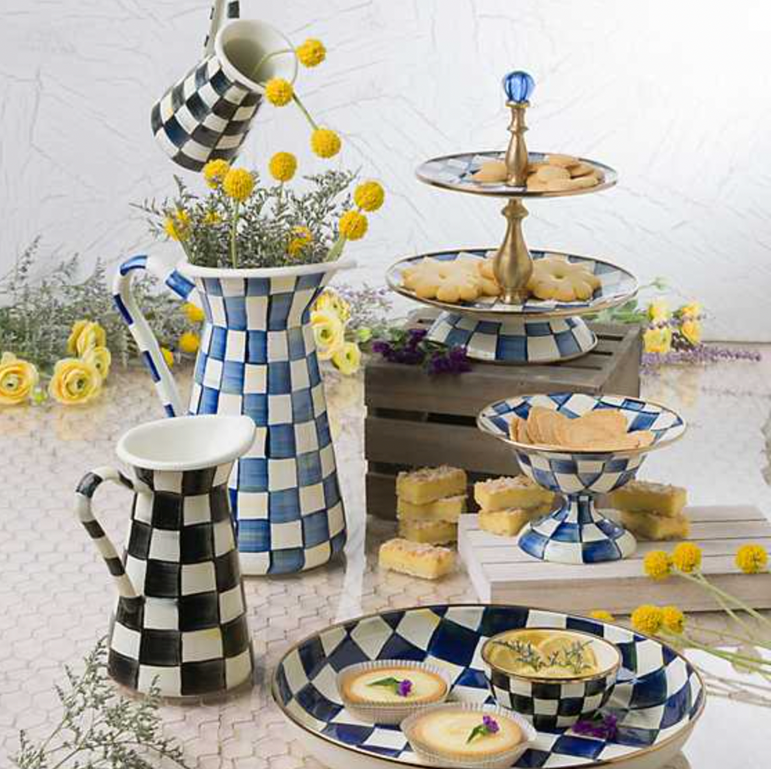 MacKenzie Childs Royal Check Enamel Two Tier Sweet Stand