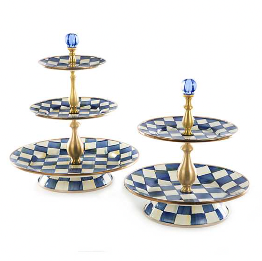 MacKenzie Childs Royal Check Enamel Two Tier Sweet Stand