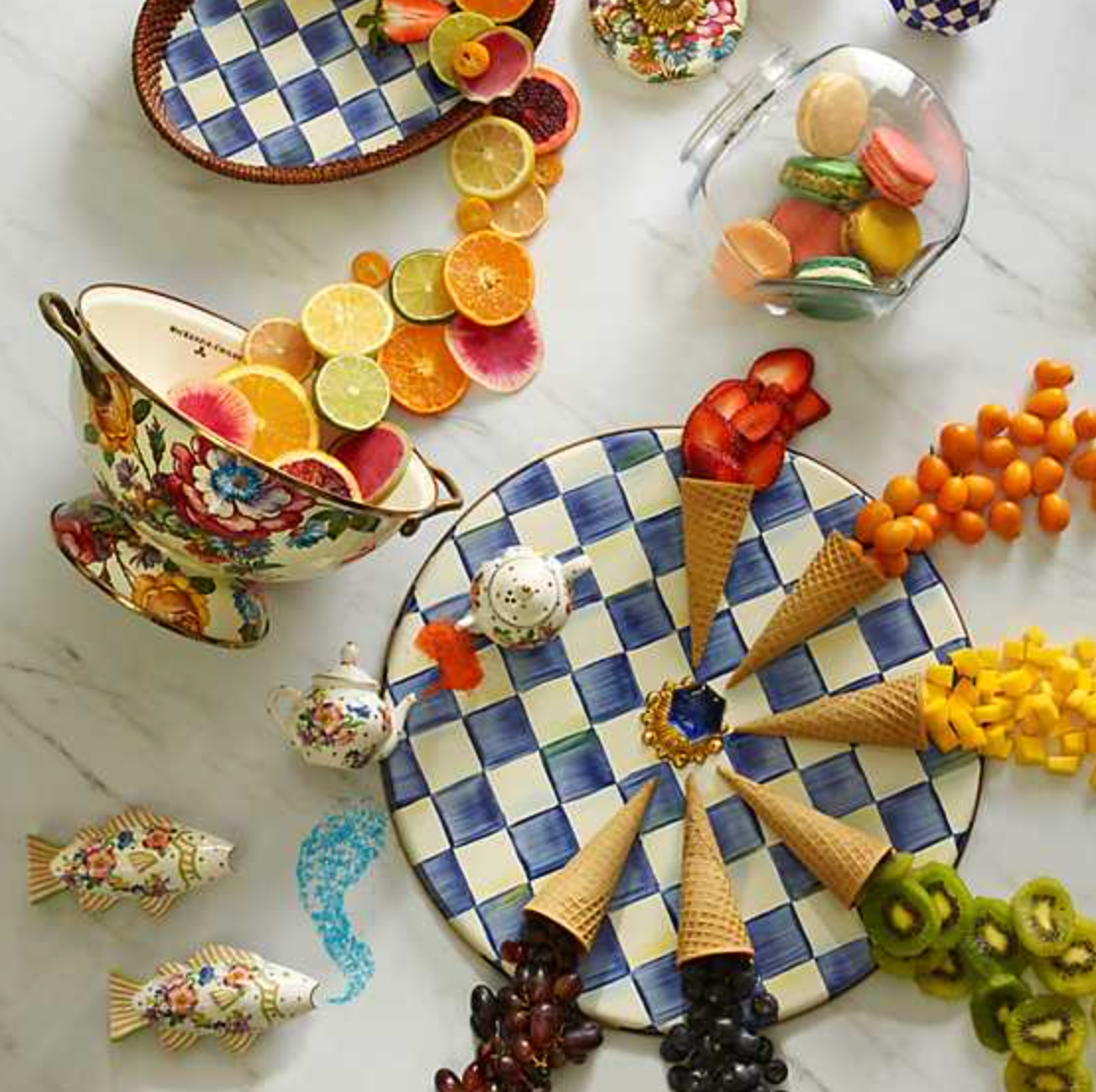 MacKenzie Childs Royal Check Enamel Cheese Course