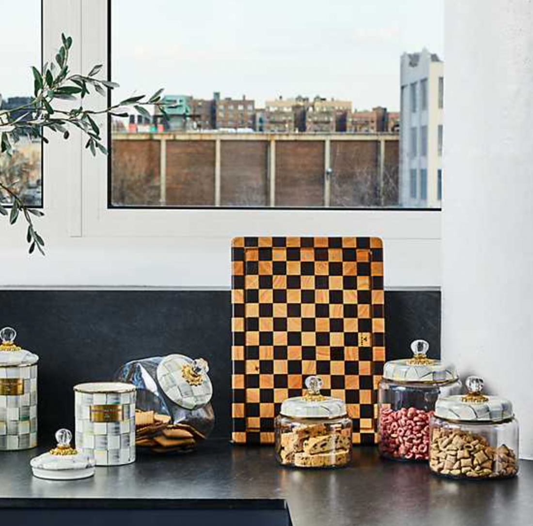 MacKenzie Childs Sterling Check Kitchen Canister - Large