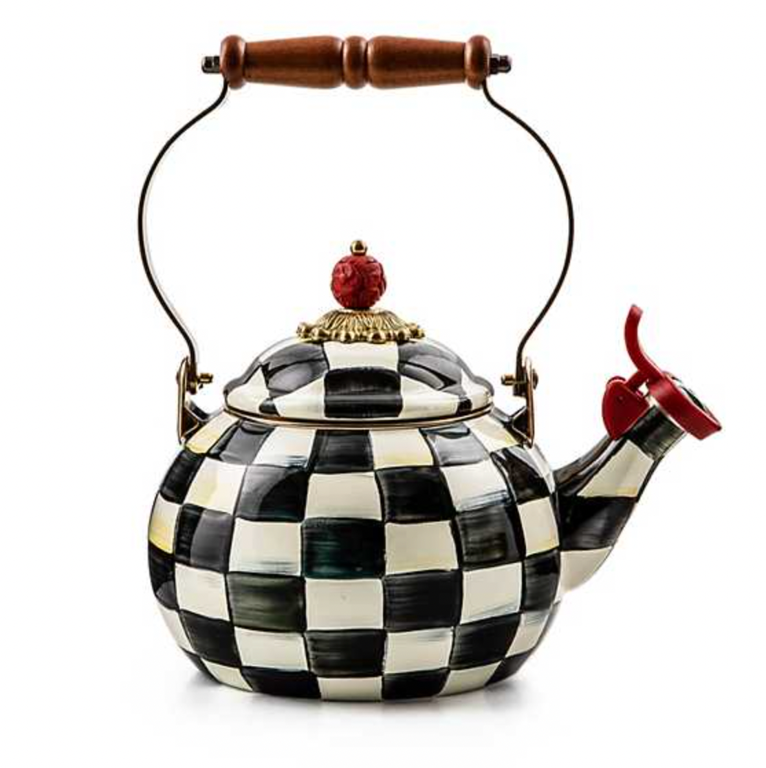 MacKenzie Childs Courtly Check Enamel Whistling Tea Kettle