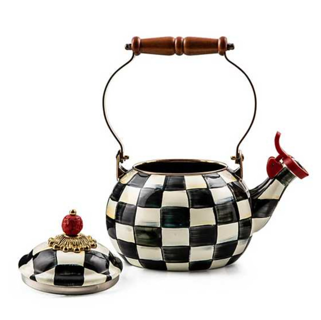MacKenzie Childs Courtly Check Enamel Whistling Tea Kettle