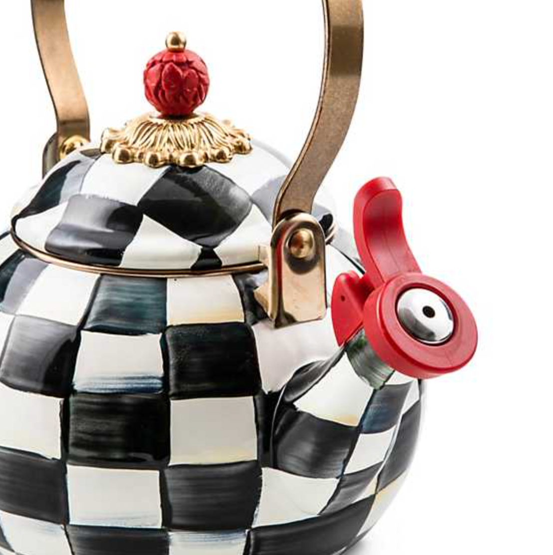 MacKenzie Childs Courtly Check Enamel Whistling Tea Kettle
