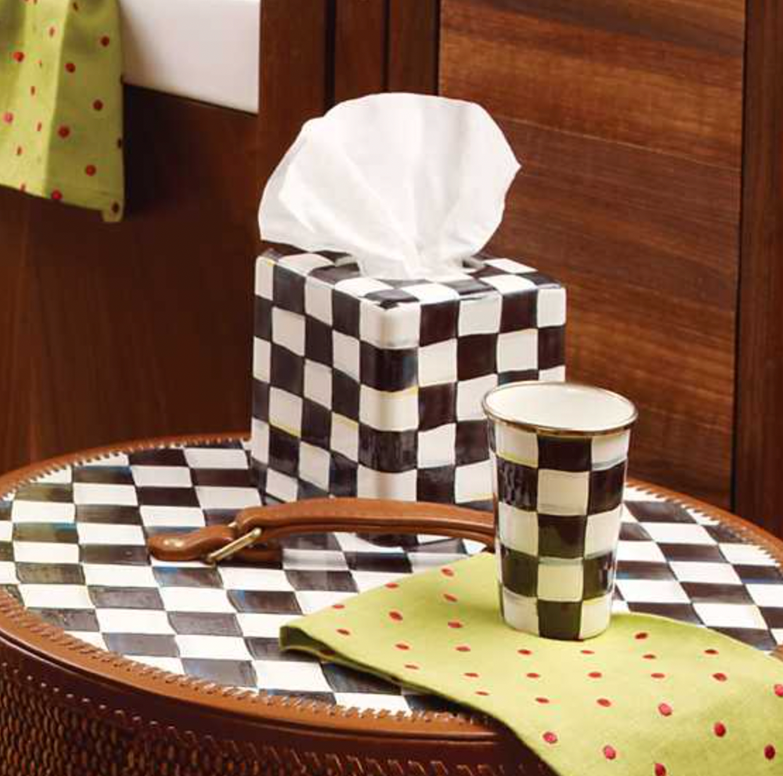 MacKenzie Childs Courtly Check Enamel Boutique Tissue Box Cover
