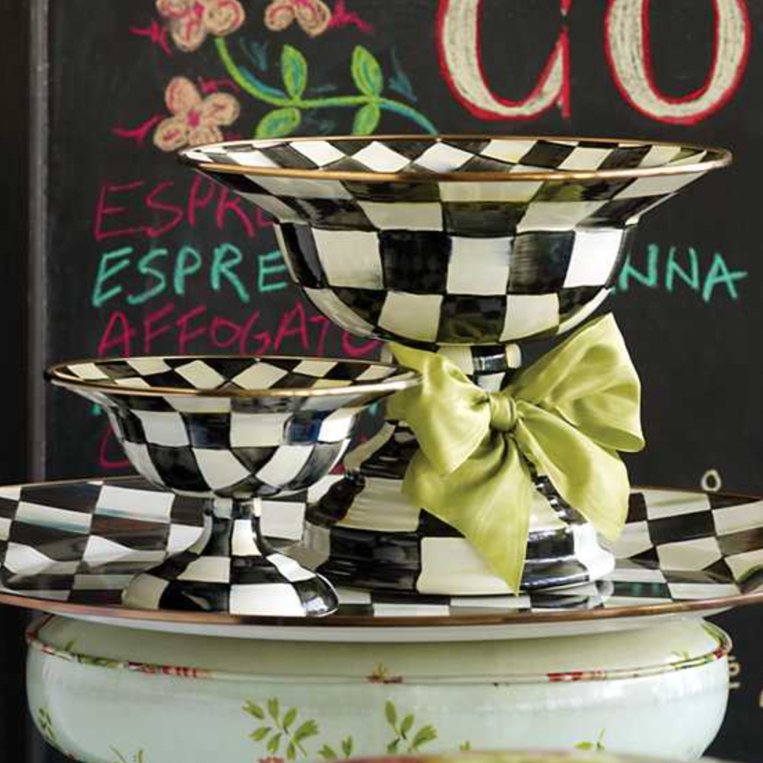MacKenzie Childs Courtly Check Enamel Compote