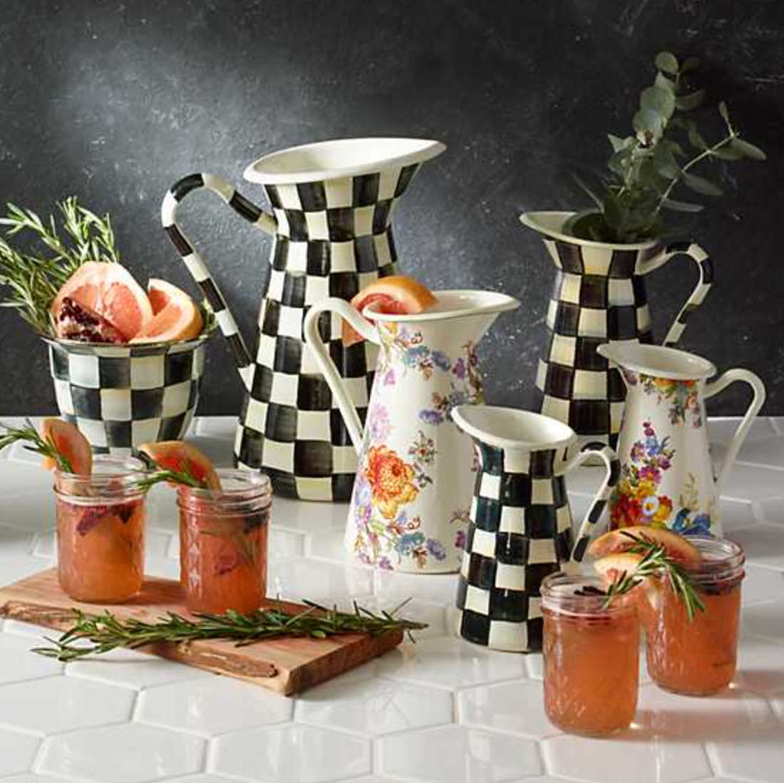 MacKenzie Childs Courtly Check Enamel Practical Pitcher