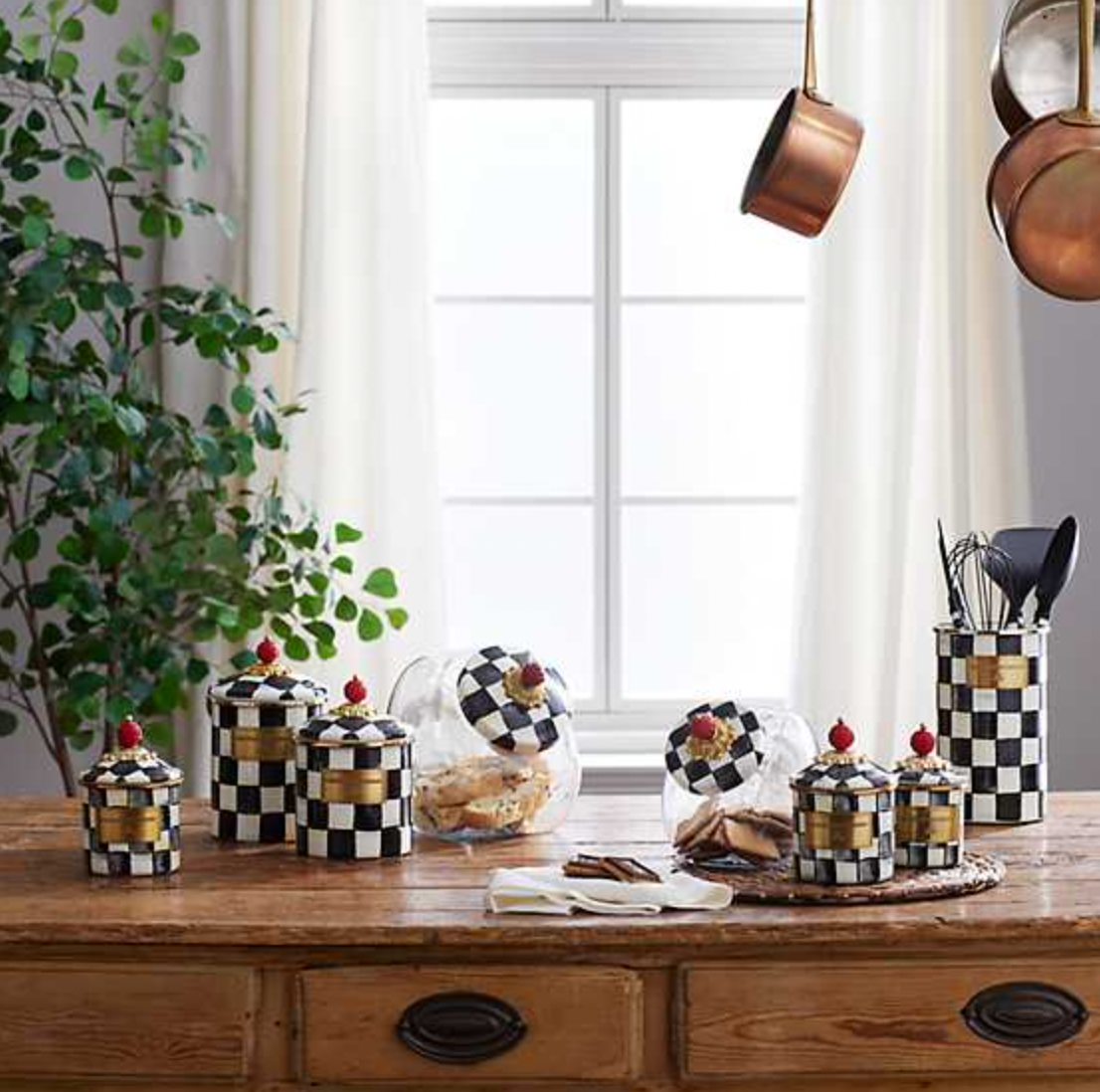 MacKenzie Childs Courtly Check Enamel Canister, Demi