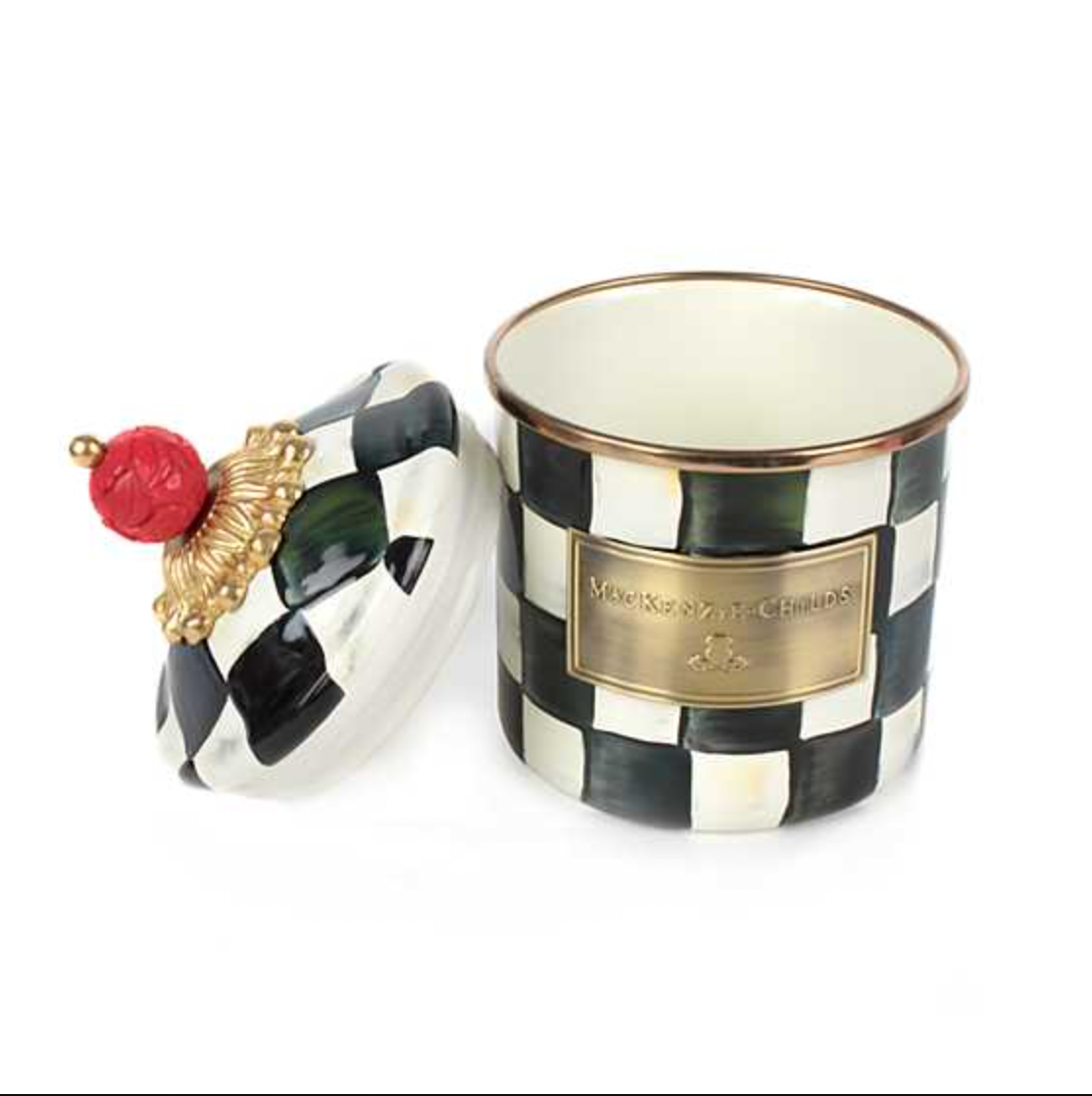 MacKenzie Childs Courtly Check Enamel Canister, Demi