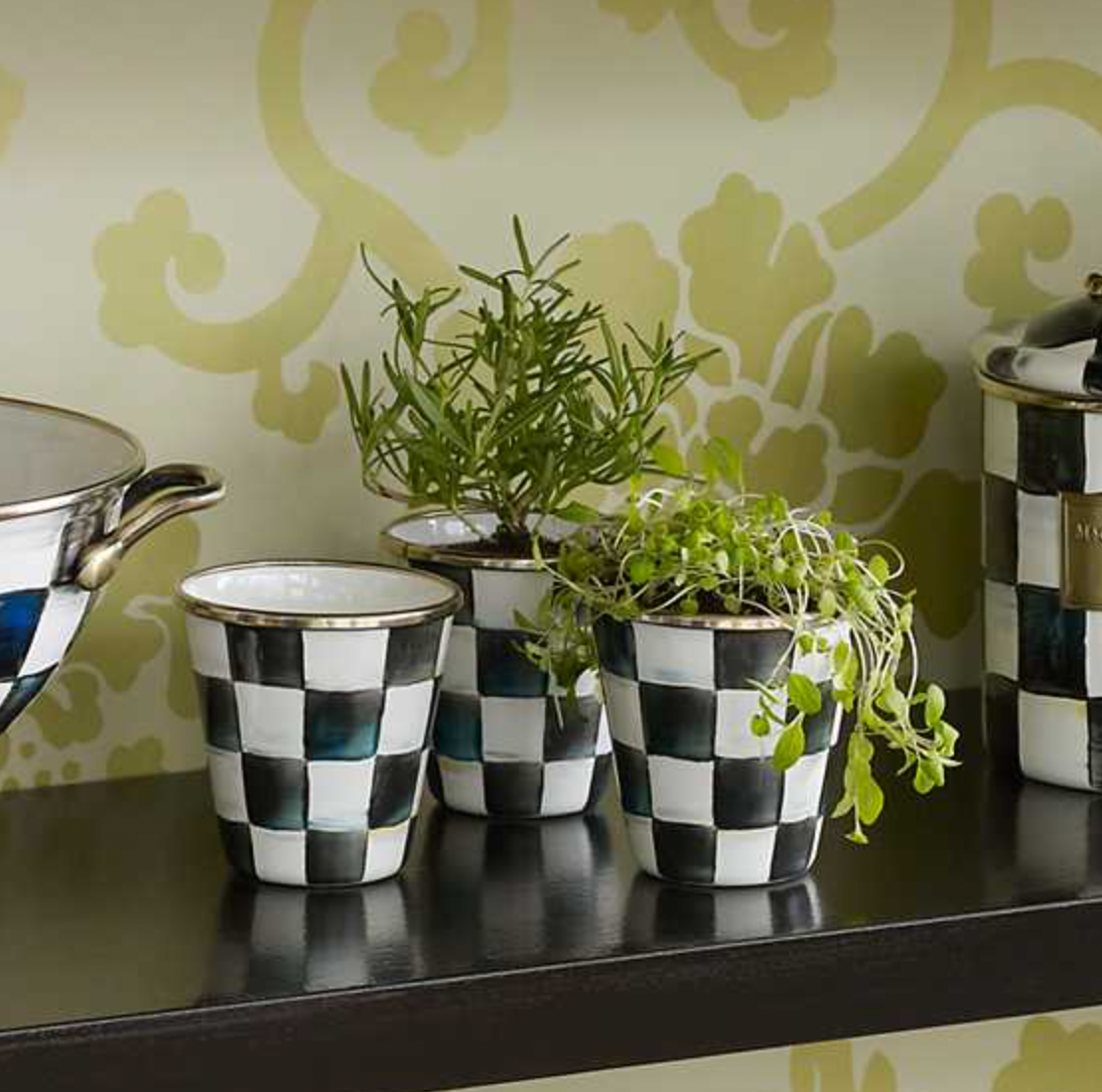 MacKenzie Childs Courtly Check Enamel Herb Pots