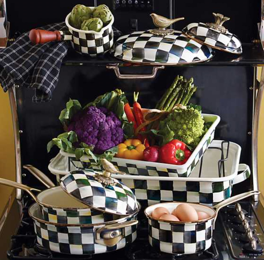 MacKenzie Childs Courtly Check Enamel 3 Qt. Saute Pan