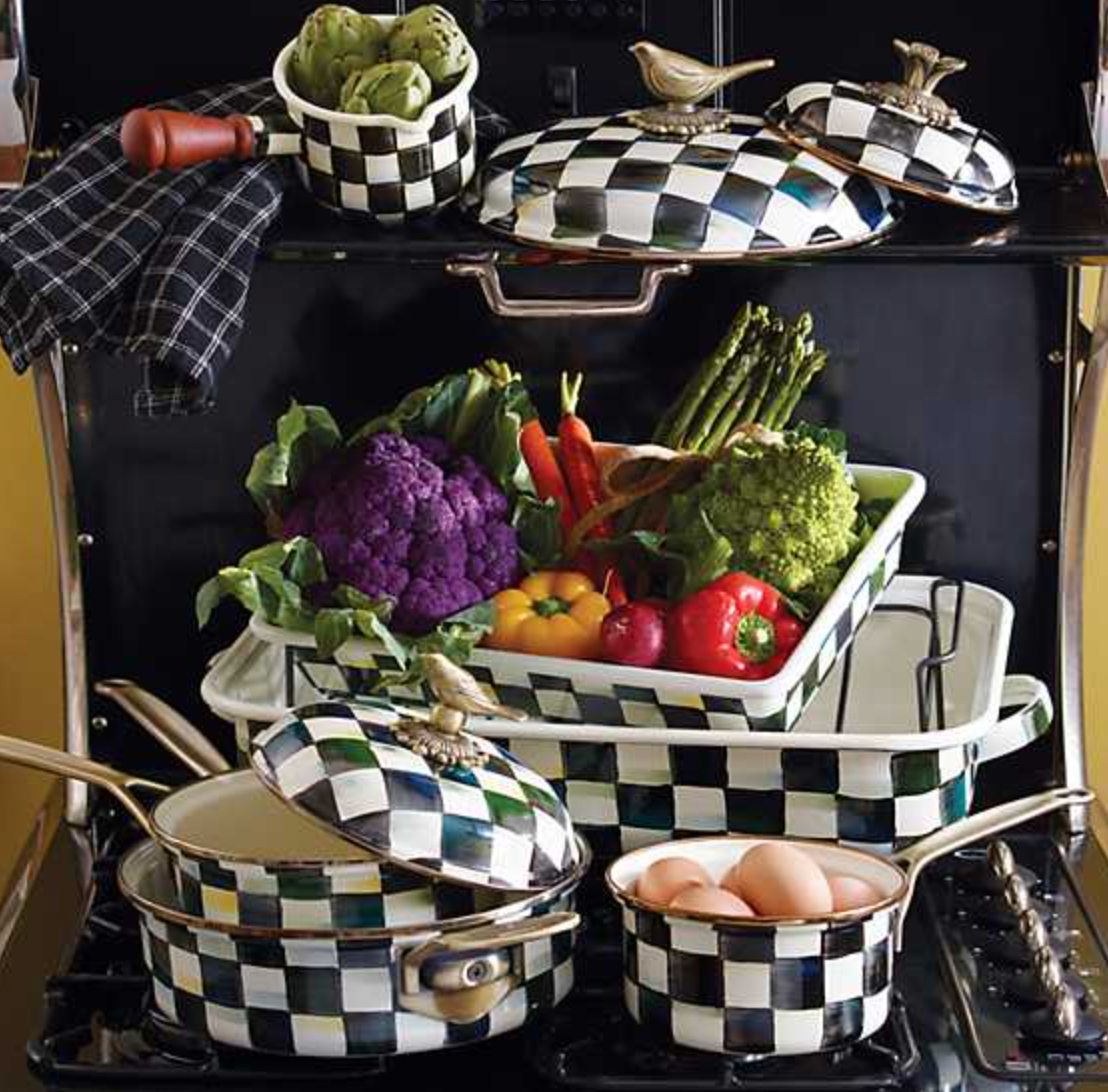 MacKenzie Childs Courtly Check Enamel Saucepan