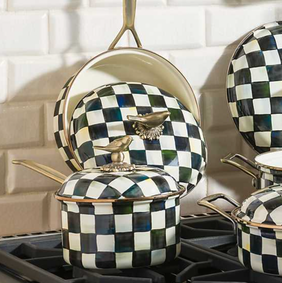 MacKenzie Childs Courtly Check Enamel Saucepan